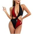 thumbnail image 1 of UTSJKR One Piece Swimsuit Women Cheeky Crissover Halter High Cut Colorblock Bathing Suit Sexy Retro Thong Monokinis Swimwear Red 16-18, 1 of 4
