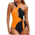 thumbnail image 1 of UTSJKR One Piece Swimsuit Women Tummy Control Colorblock Halter Swimsuit Criss Cross Cutout Swimsuit Slimming Bathing Suit Orange 8-10, 1 of 8