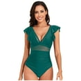 thumbnail image 1 of UTSJKR One Piece Swimsuit for Women Tummy Control Bathing Suit Sexy Mesh V Neck Slimming Swimwear 2025 Summer Fashion Green 4-6, 1 of 7