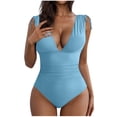 thumbnail image 1 of UTSJKR One Piece Swimsuit for Women Tummy Control Ruched Bathing Suit Sexy High Cut Swimwear V Neck Swim Suit Light Blue M, 1 of 7