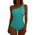 thumbnail image 1 of UTSJKR One Shoulder One Piece Swimsuit Women Ribbed Scalloped Bathing Suit Cutout 1 Piece Slimming Full Coverage Swim Suit Sky Blue S, 1 of 8