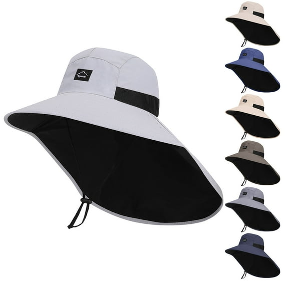 UTSJKR Outdoor Sun Hat for Men Women, UPF50+ Protection Safari Cap Wide Brim Mesh Fishing Hat with Neck Flap Beach Garden Navy