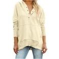 thumbnail image 1 of UTSJKR Oversized Hoodies for Women Thick Half Button V Neck Long Sleeve Sweatshirts Ribbed Pullover with Pockets Beige XXL, 1 of 6