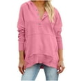 thumbnail image 1 of UTSJKR Oversized Hoodies for Women Thick Half Button V Neck Long Sleeve Sweatshirts Ribbed Pullover with Pockets Pink XXL, 1 of 6