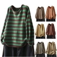 thumbnail image 1 of UTSJKR Oversized Sweaters for Women Crewneck Long Sleeve Knit Pullover Fashion Stripe Color Block Knitwear Loose Ladies Jumper Beige S, 1 of 7