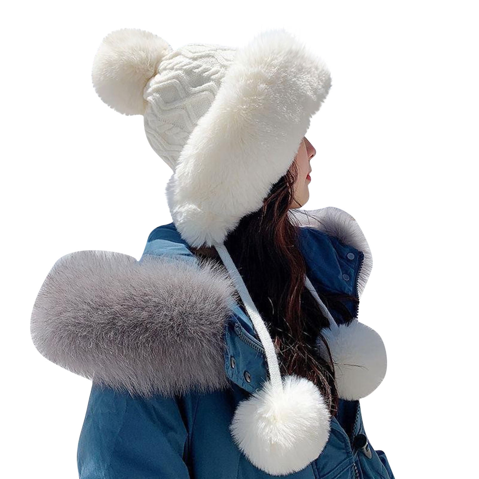 Peicees Winter Beanie Hat For Women - Faux Fur Pom Pom, Fleece Lined, Ear Cover, One Size Fits Most (21.6”-23.6”) - View #10