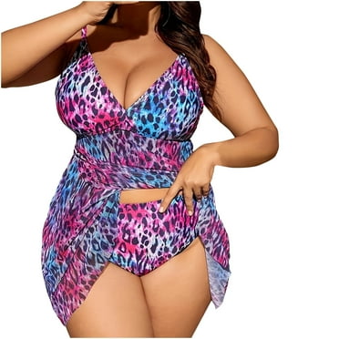 UTSJKR Plus Size Tankini Swimsuits for Women 2 Piece Trendy Leopard Print Bathing Suits Summer Swimsuits for Beach Pool Blue XXXL