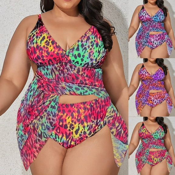 UTSJKR Plus Size Tankini Swimsuits for Women 2 Piece Trendy Leopard Print Bathing Suits Summer Swimsuits for Beach Pool Blue XXXL