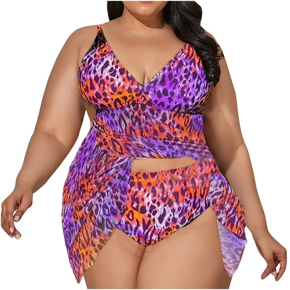 UTSJKR Plus Size Tankini Swimsuits for Women 2 Piece Trendy Leopard Print Bathing Suits Summer Swimsuits for Beach Pool Orange XL