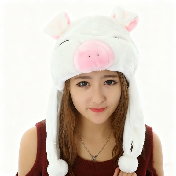 UTSJKR Plush Fun Animal Hats One Size Cap Polyester With Fleece Lining Unisex Plush Cartoon Animal Winter Headwear Hood Ski Hat White