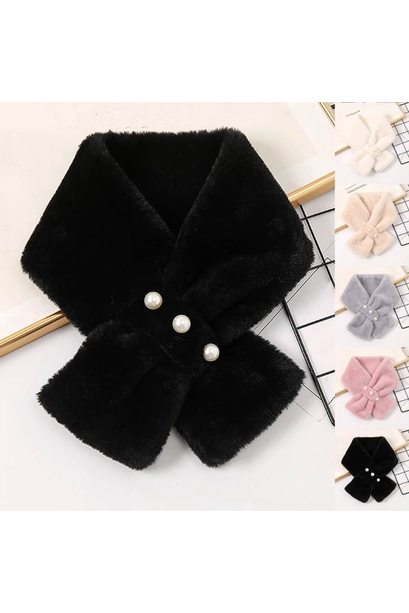 Plush Scarf for Women Winter Furry Faux Fur Loophole Short Scarf Soft Cozy Neck Warmer Wrap Casual Fashion Scarves Black