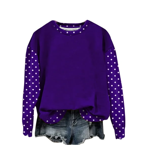 UTSJKR Polka Dot Sweater for Women 2026 Fashion Winter Spring Chunky Crewneck Lantern Sleeve Loose Knit Pullover Sweaters Top Purple M