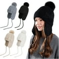 thumbnail image 1 of UTSJKR Pom-poms Hats for Women Winter Cute Fleece Cuffed Beanies Fashion Earmuffs Outdoor Cold Proof Cap Knitted Beanie Gray, 1 of 10