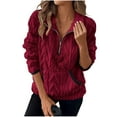 thumbnail image 1 of UTSJKR Quarter Zip Pullover Women Cable Fuzzy Fleece Pullover Sherpa Fall Warm Oversized 3/4 Zip Sweatshirt with Pocket Wine S, 1 of 5
