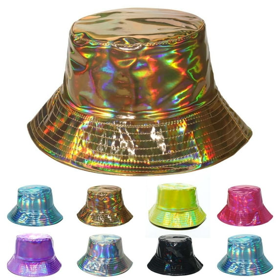 UTSJKR Rave Bucket Hat for Men Women Waterproof Rain Hat Wide Brim Bucket Hat Metallic Party Hats Cute Festival Hat Gold