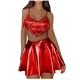 thumbnail image 1 of UTSJKR Rave Outfits for Women Sequin Fringe Outfits Cosplay Lingerie Three Piece Costume Set with Metallic Skirt Red M, 1 of 5