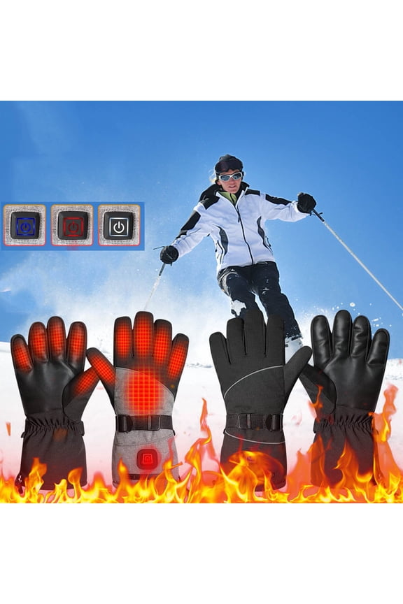 Rechargeable Heated Gloves, 3-Level Heat Settings, Waterproof Touchscreen Winter Gloves for Skiing, Cycling, Hiking Black