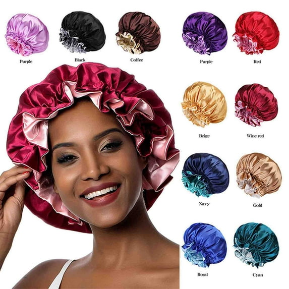UTSJKR Reversible Satin Bonnet for Sleeping Double Layer Night Sleep Cap Women Adjustable Elastic Head Wrap Turban Beige