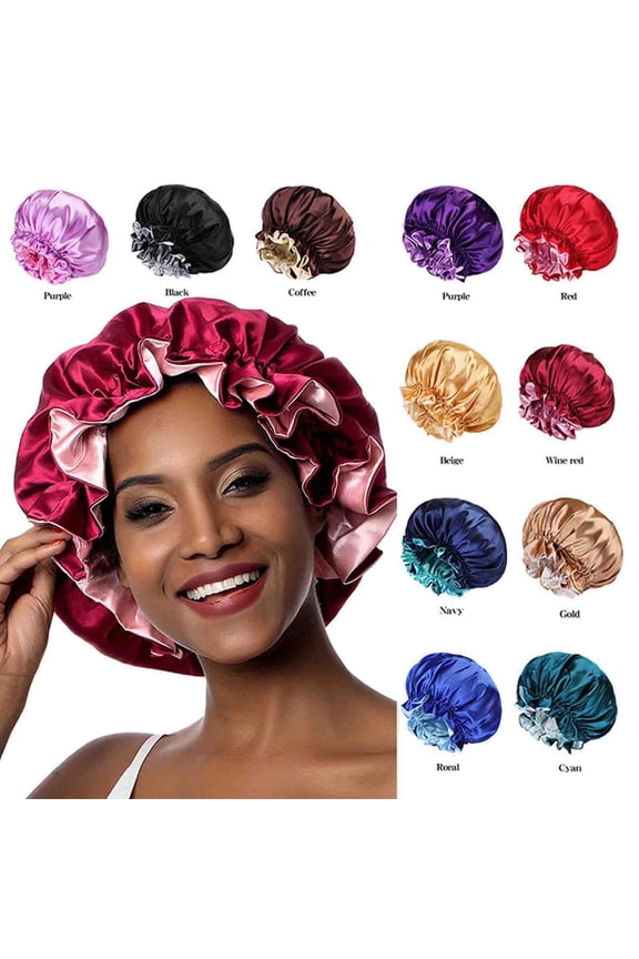 Reversible Satin Bonnet for Sleeping Double Layer Night Sleep Cap Women Adjustable Elastic Head Wrap Turban Brown