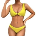 thumbnail image 1 of UTSJKR Ribbed Twisted Front Bikini Set for Women V Neck Mid Rise Two Piece Swimsuit Cheeky Bathing Suit Yellow M, 1 of 4