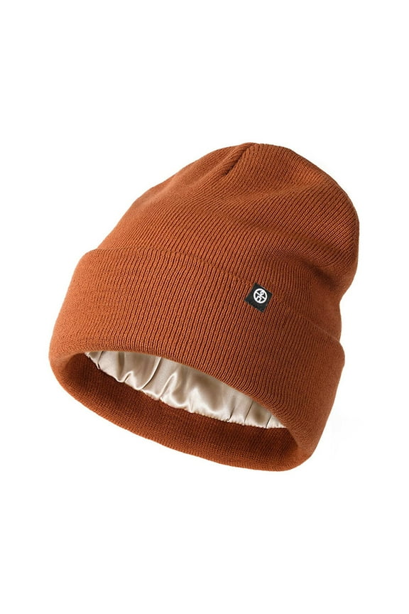 Satin Lined Beanie for Women Fashionable Winter Hats Silk Beanies Warm Soft Ribbed Knit Hat Skull Cap for Men Teen Brown