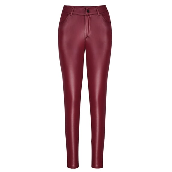 UTSJKR 2024 Women's High Waist Faux Leather Pants Disco Clubwear Stretch Shiny Skinny Long Pants PU Leather Trousers Ladies Jeggings Blue Wine 4