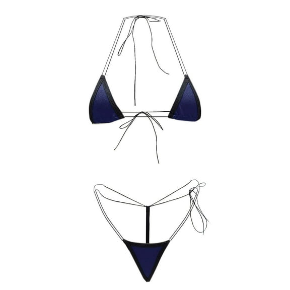UTSJKR Bikini Set for Women Extreme Triangle Top G String Swearwear Sexy Multi Clour Tie Side Mini Bathing Suit Navy Free Size