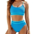 thumbnail image 1 of UTSJKR Bikini Sets for Women Two Piece High Waisted Tummy Control Sporty Swimsuits High Cut Color Block Bathing Suit Blue L, 1 of 3