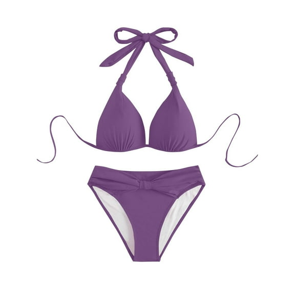 UTSJKR Bikini Sets for Women Two Piece Triangle Swimsuit Halter Ruched Cheeky Bathing Suit Push Up Swimwear Purple XL