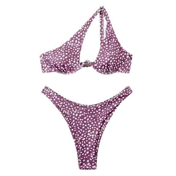 UTSJKR Bikinis Sets for Women One Shoulder Bikini Swimsuit Cheeky Thong Swimwear Two Pieces Bathing Suit Purple XL