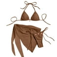 thumbnail image 1 of UTSJKR Bikinis Sets for Women Sexy Drawstring Spaghetti Strap Fishnet Three Piece Swim Sets Trendy Solid Swimwear Coffee S, 1 of 5