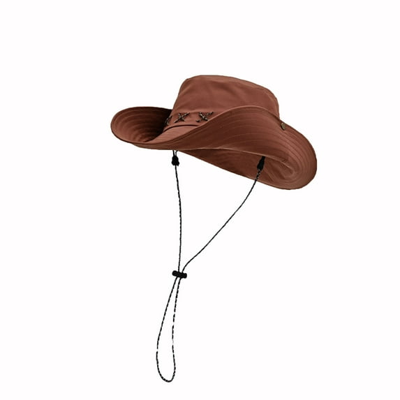 UTSJKR Casual Wide Brim Waterproof UPF 50+ Bucket Sun Summer Travel Fishing Hiking Fisherman Hat Detachable Chin Brown M