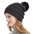 thumbnail image 1 of UTSJKR Chunky Baggy Warm Hat for Women, Cable Knit Slouchy Beanie Cap Winter Soft Comfy Ski Snow Hats with Faux Fur Pompom Dark Gray, 1 of 2
