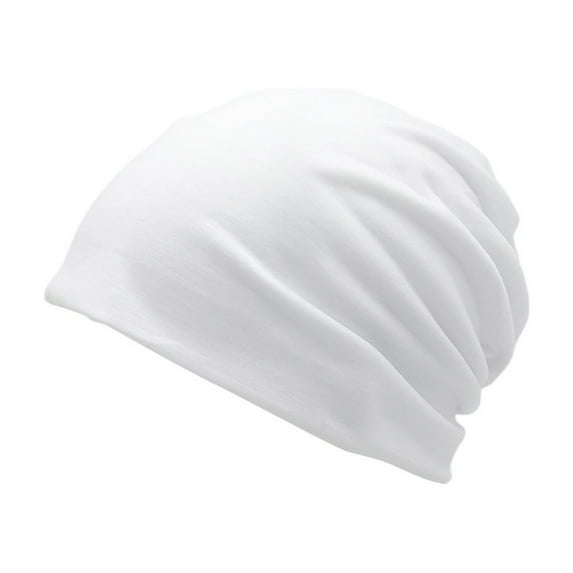 UTSJKR Cotton Slouchy Beanie Hat for Men Women, Multi Scarf Headwear Cap, Reversible Stretchy Hats Chemo Cap White M