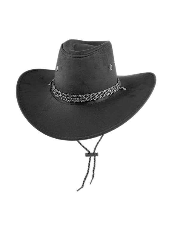Cowboy Hat, Sun Hat Faux Felt Leather Suede Travel Cap Suede Felt Wide Brim Western Hat Outdoor Sun Protect Black