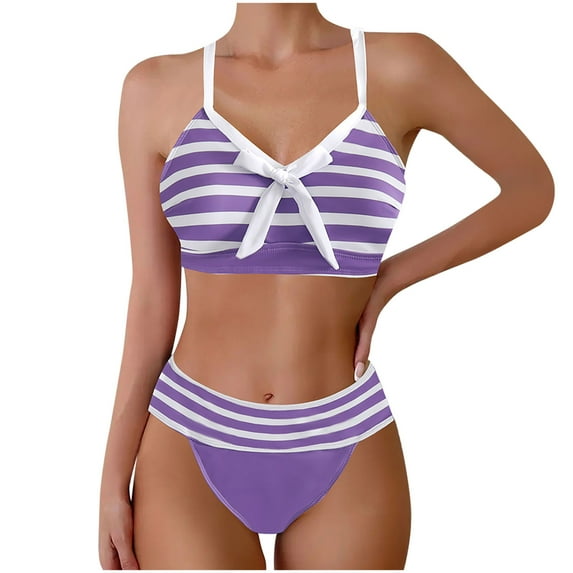 UTSJKR High Waisted 2 Piece Swimsuit Women Twisted Front Lace Up Back Bikini Set Side Drawstring Ruched Boyshort Swimwear Purple M