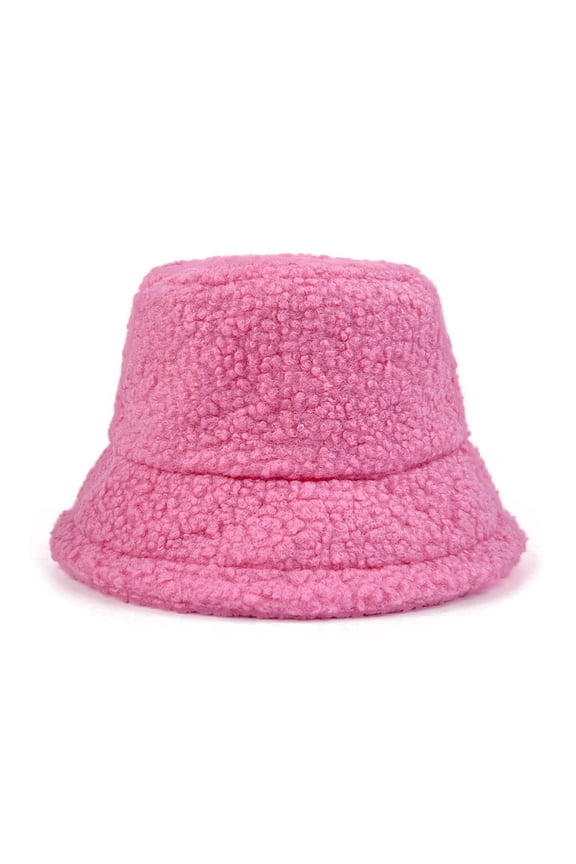 Lamb Faux Fur Bucket Hat Winter Warm Teddy Velvet Hats Caps for Women Lady Outdoor Panama Fisherman Hat Hot Pink M