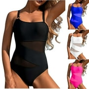 UTSJKR One Piece Swimsuit Women Tummy Control High Waisted Bathing Suit Solid Cutout Slimming Swimwear Monokini Black 8-10