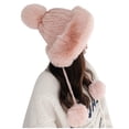 thumbnail image 1 of UTSJKR Peicees Womens Fur Hats with Pompom for Winter Warm Knit Beanie Skull Cap Russian Ushanka Trapper Hat with Ear Cover Pink, 1 of 3