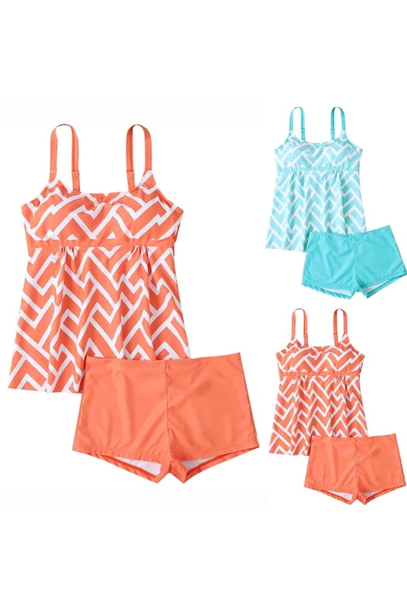 Plus Size Women's Tankini Swimsuit Two Pieces Set Ruffle Swimwear Striped Bathingsuit with Boyshort Blue L