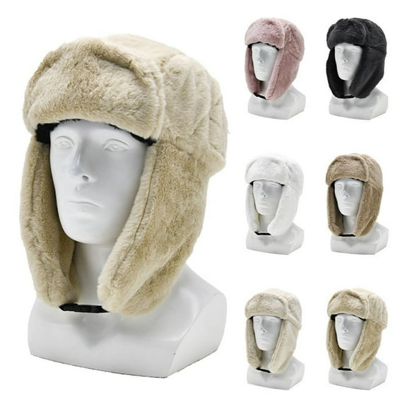 UTSJKR Russian Winter Hat Warm Trapper Hat Windproof Cap with Earmuffs Ear Flap for Women Men Cold Weather Walking Skiing Beige