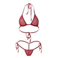 thumbnail image 1 of UTSJKR Sexy Bikini Underwear Women's Three-Point Swimsuit Suit Transparent Mini lace up Thong Sheer Mesh Halter Bikini Sets Red Free Size, 1 of 2