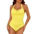 thumbnail image 1 of UTSJKR Swim Suits for Women 2025 One Piece Halter Bathing Suits Push up High Waisted Swimming Mesh Tummy Control Swimsuits Yellow L, 1 of 1