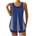 thumbnail image 1 of UTSJKR Savings Tankini Swimsuits for Women Striped Tummy Control 2 Piece Bathing Suits Tie Knot Front Swim Tank Top with Shorts Blue XXXXL, 1 of 5