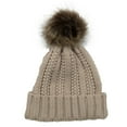 thumbnail image 1 of UTSJKR Thick Cable Knit Faux Fuzzy Fur Pom Fleece Lined Skull Cap Cuff Beanie Knitted Loose Sprouts Skulies Beige, 1 of 2