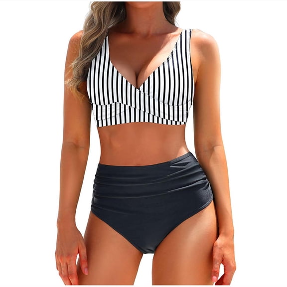 UTSJKR Women High Waisted Bikini Twist Front Swimsuits Lace up Bikini Tops Ruched Push up 2 Piece Bathing Suits Gray S