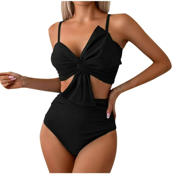 UTSJKR Women Two Piece Swimsuit Front Ruched Sexy Swimwear Bownot Womens Bikini Swimsuits String Triangle Bikini Sets High Waisted Black XL