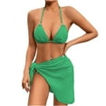 thumbnail image 1 of UTSJKR Women's 3 Piece Swimsuits Sexy Halter Triangle String Bikini Set with Beach Skirt Cheeky High Waisted Bathing Suit Green L, 1 of 6