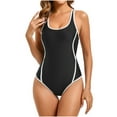 thumbnail image 1 of UTSJKR Women’s Athletic One Piece Swimsuit U Neck Slim Fit Straps Racerback Competitive Modest Bathing Suit Black L, 1 of 5