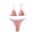 thumbnail image 1 of UTSJKR Savings Women's Color Block Binding Bikini Set Triangle Two Piece Swimsuit Beach Fashion Bikini Halter Bathing Suit Pink L, 1 of 9